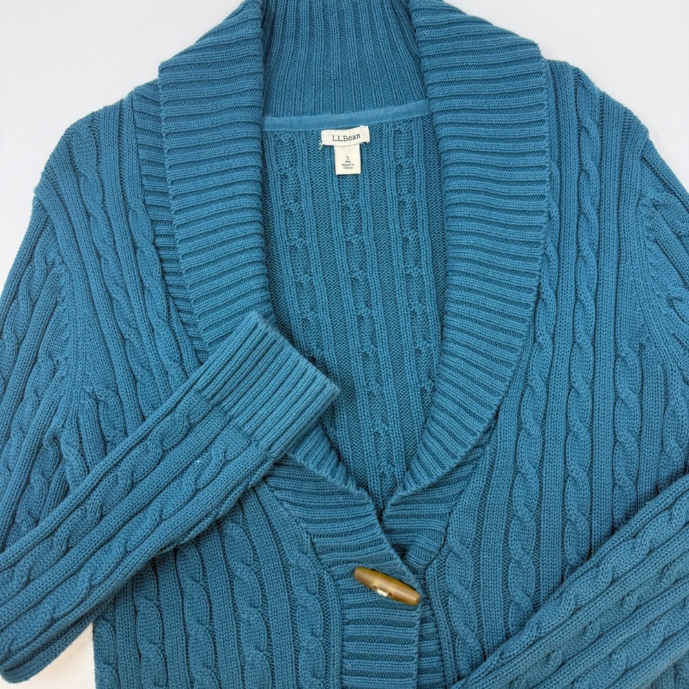 LL Bean Womens Small 100% Cotton Cable Knit Shawl Collar Toggle Cardigan